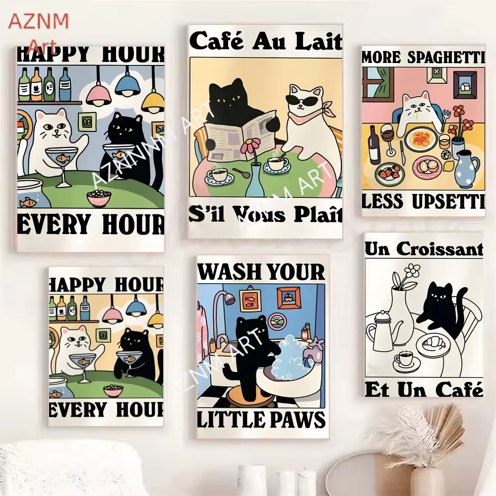 1PC Wash Your Paws Cat Poster  - Interior Design Apartment avis et prix