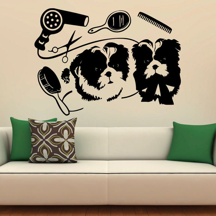 Pet Grooming Wall Decal Cute D - Interior Design With Wallpaper avis et prix
