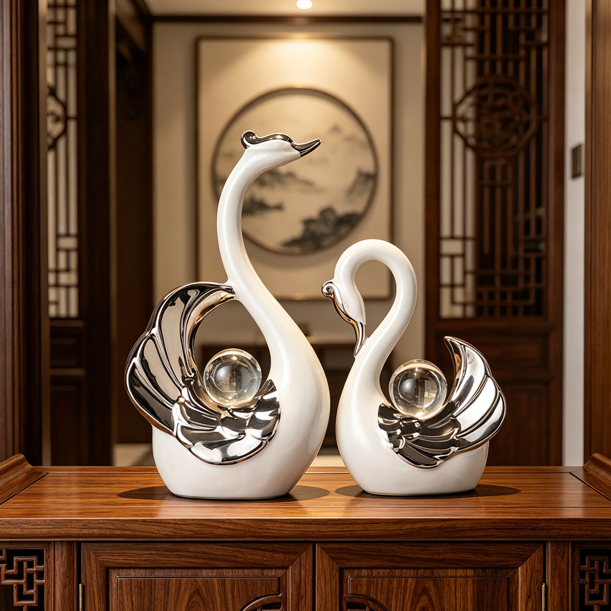 Ceramic Couple Swan Ornament W - Interior Design Apartment avis et prix