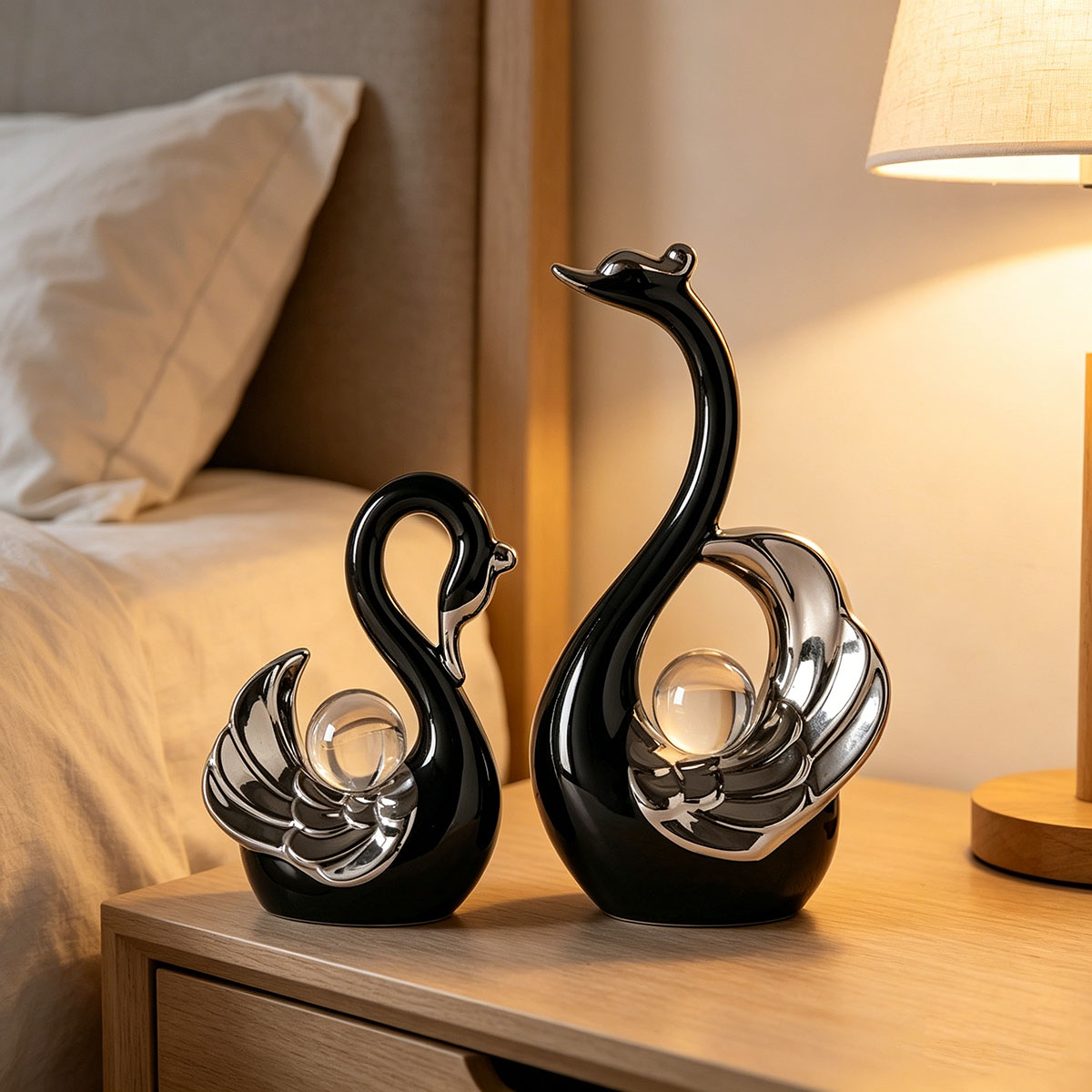 Ceramic Couple Swan Ornament W - Interior Design Apartment avis et prix