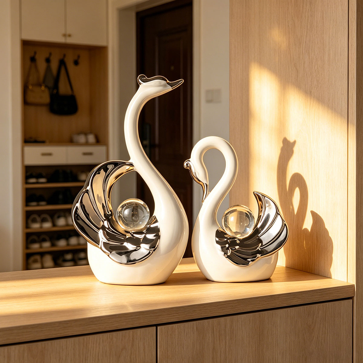 Ceramic Couple Swan Ornament W - Interior Design Apartment avis et prix