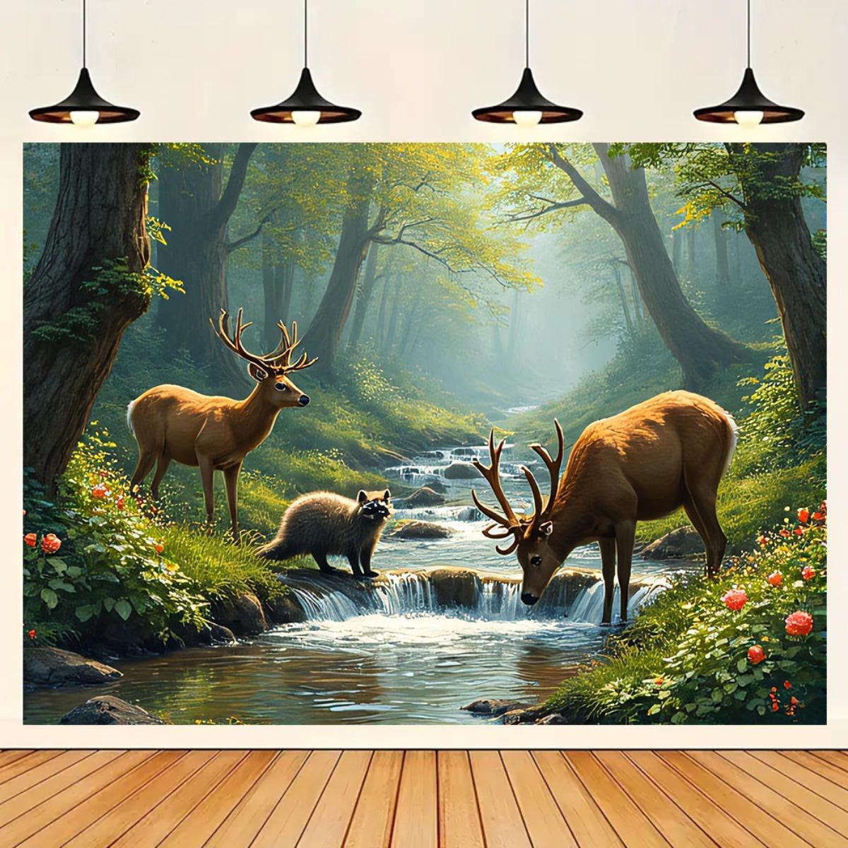 Deer Forest Stream Wall Mural  - Interior Design With Wallpaper avis et prix