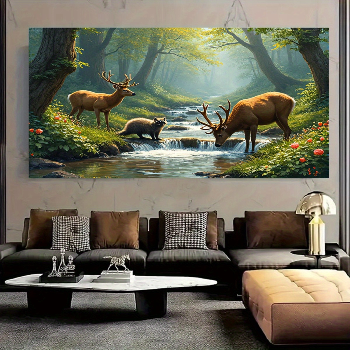 Deer Forest Stream Wall Mural  - Interior Design With Wallpaper avis et prix