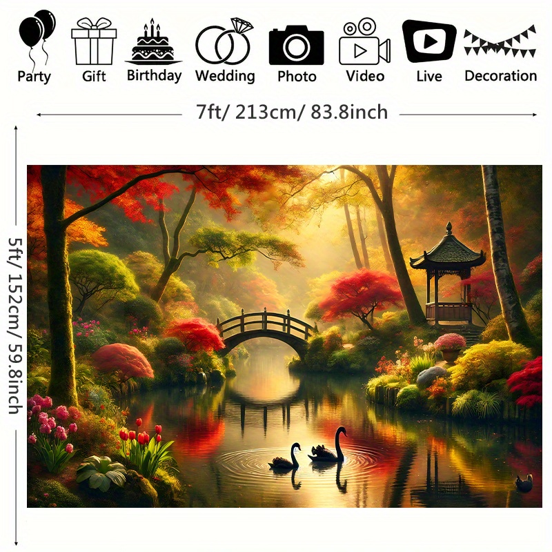 Autumn Garden Bridge Swans Wal - Interior Design With Wallpaper avis et prix