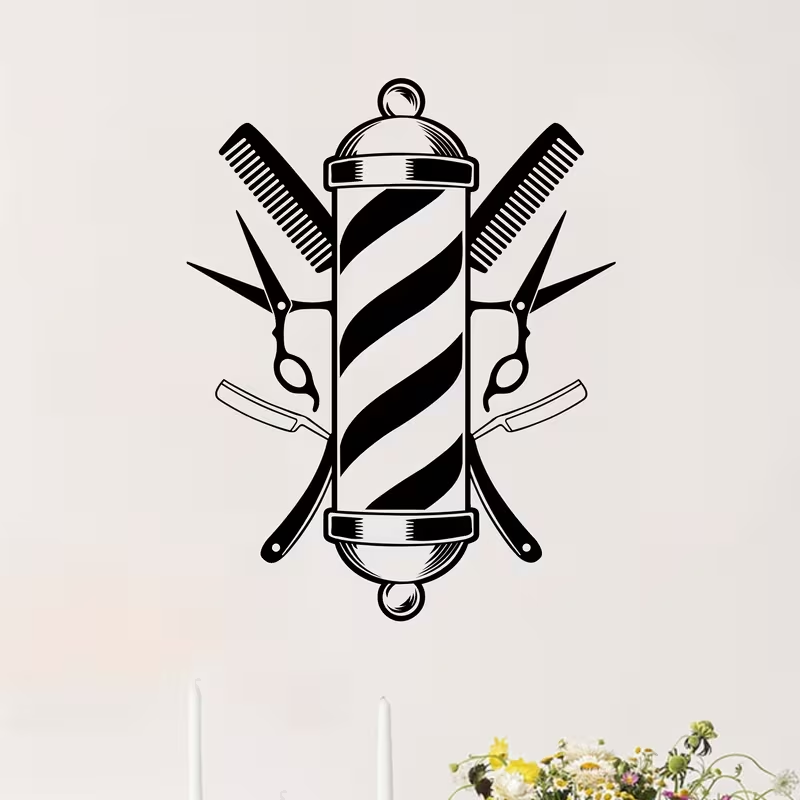 Barber Shop Wall Sticker Vinyl - Interior Design With Wallpaper avis et prix