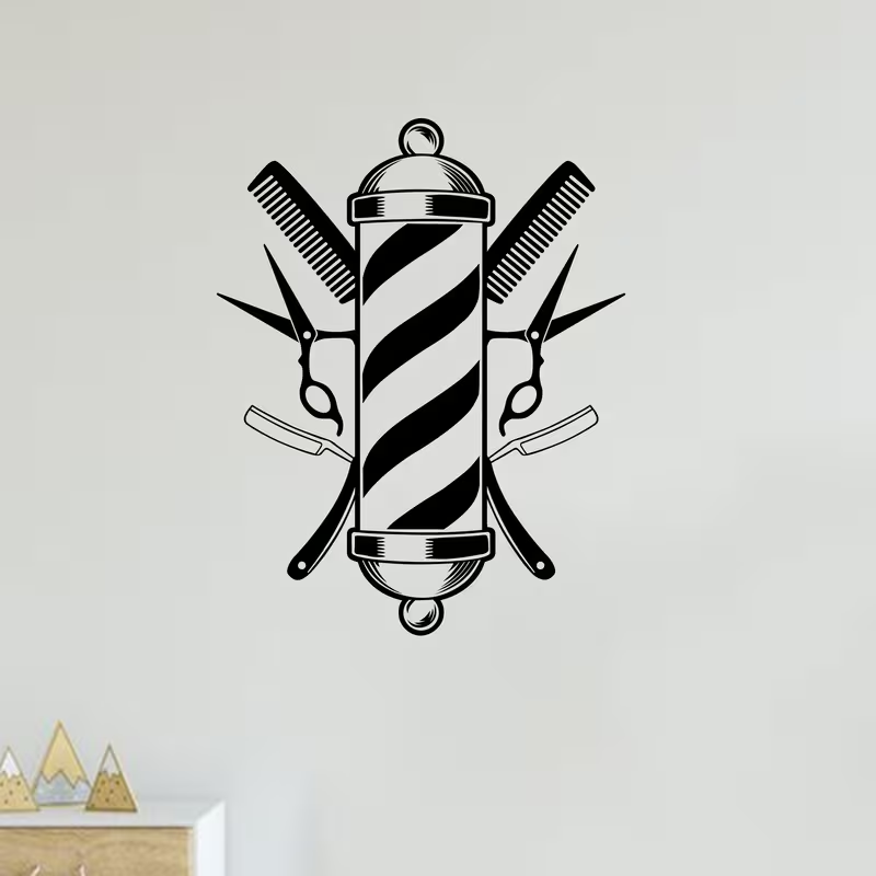 Barber Shop Wall Sticker Vinyl - Interior Design With Wallpaper avis et prix
