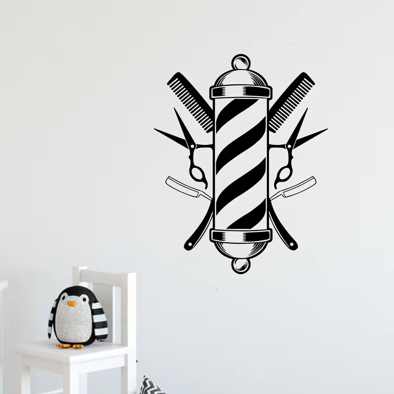 Barber Shop Wall Sticker Vinyl - Interior Design With Wallpaper avis et prix